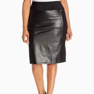 Calvin Klein Faux Leather Panel Skirt, XL & 2X